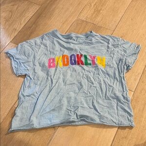 Brooklyn Kids T-Shirt - Blue with Multicolor Letters